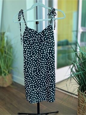 Black & White Tie-Shoulder Polka Dot Dress
